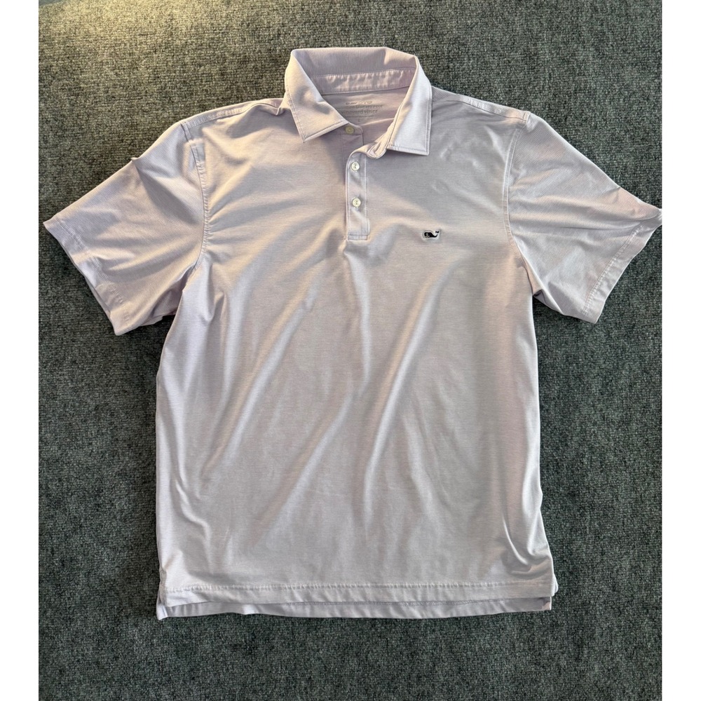 Vineyard Vines Mens On-The-Go Sankaty Polo Shirt Purple Stripe Large L Golf OTG